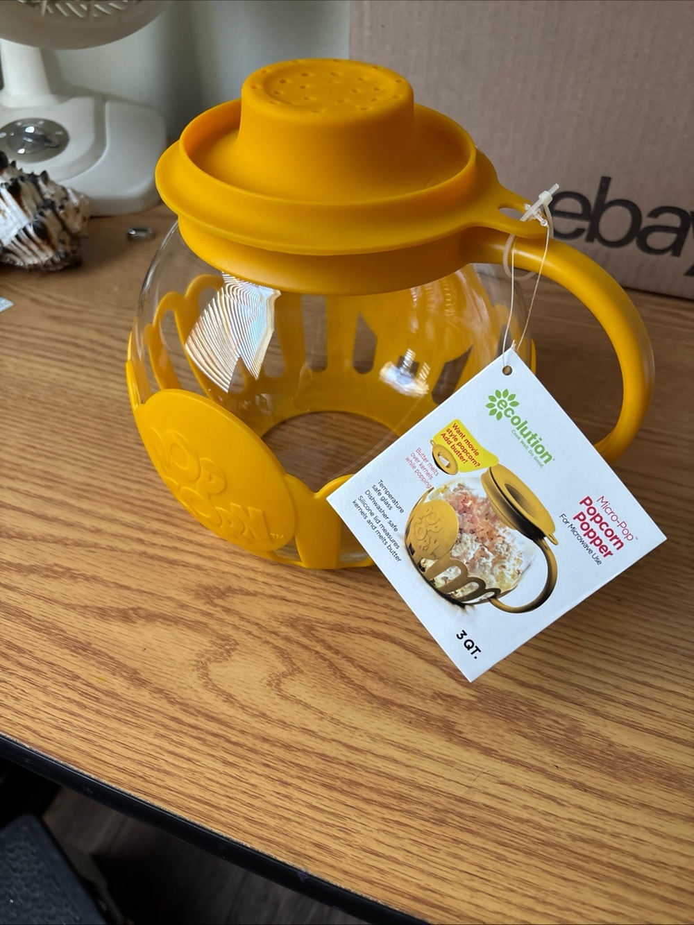 Ecolution Micro-Pop Microwave Popcorn Popper 3 qt Glass Yellow/Clear w Lid